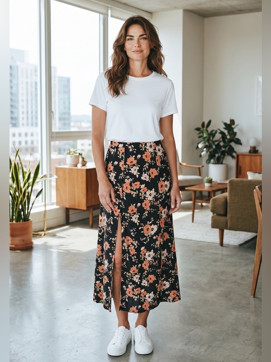 Forever 21 Dresses & Skirts - Forever 21 Black and Peach Floral Maxi Skirt with Leg Slit, Women’s Medium